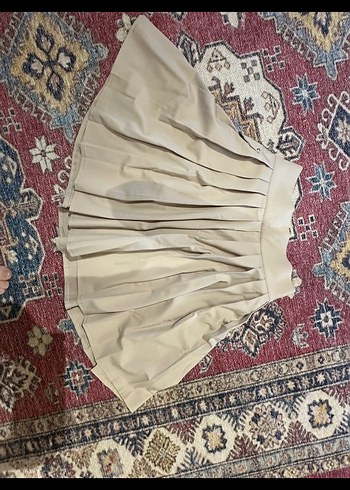 Sagaza Bej Pilili Mini Elbise, Uzun Kollu, Yüksek Yaka - Görsel 4