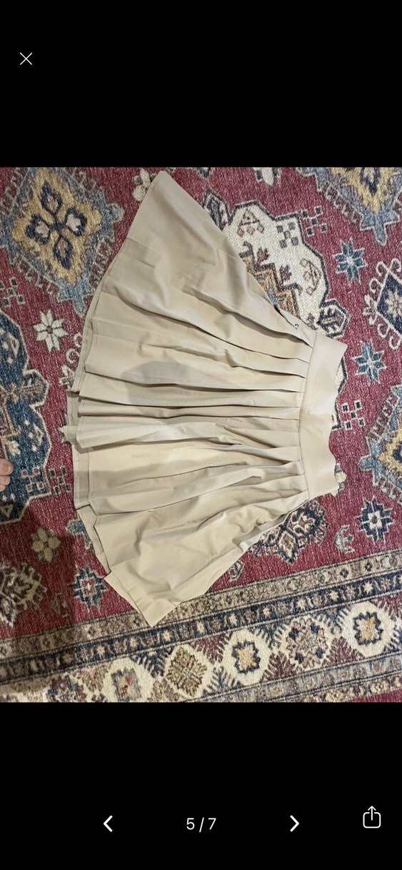 Sagaza Bej Pilili Mini Elbise, Uzun Kollu, Yüksek Yaka - Görsel 4