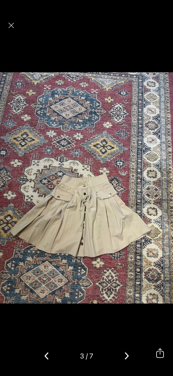 Sagaza Bej Pilili Mini Elbise, Uzun Kollu, Yüksek Yaka - Görsel 3