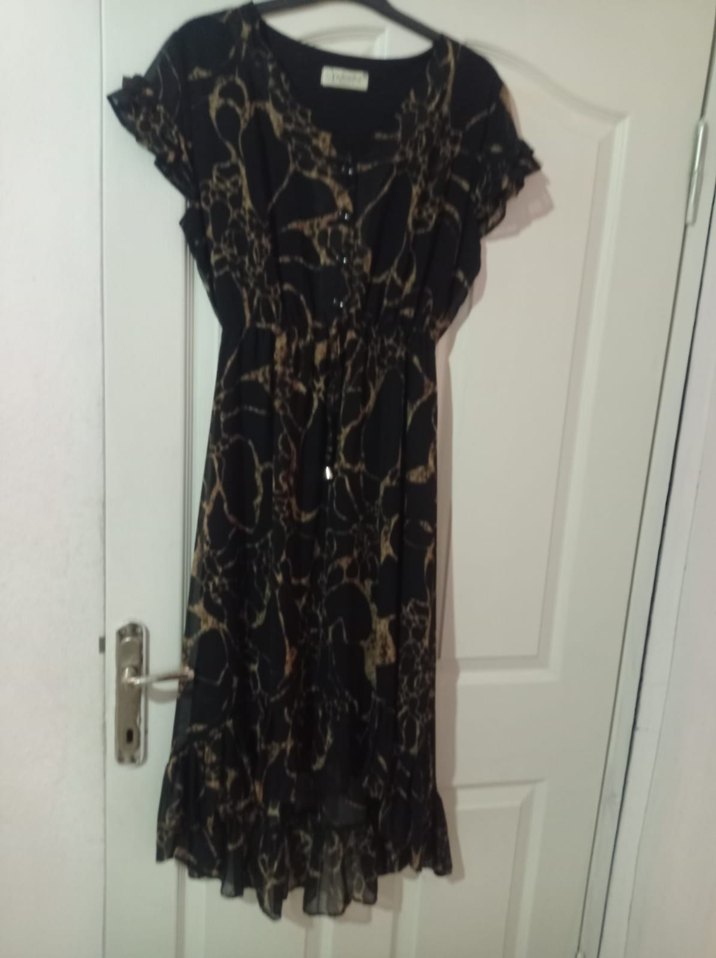 V Yaka Bağcıklı Bohem Uzun Elbise - Görsel 2