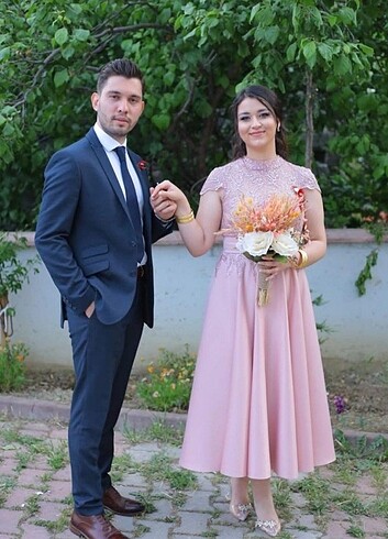 Özel Dikim Pudra Rengi Nişan Elbisesi 