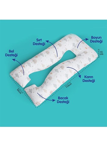 Beyaz Pastel Gökkuşağı Desenli Hamile ve Emzirme Yastığı - Görsel 2
