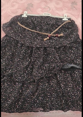 Kahverengi Bağcıklı diz altı Bohem Etek - Görsel 3