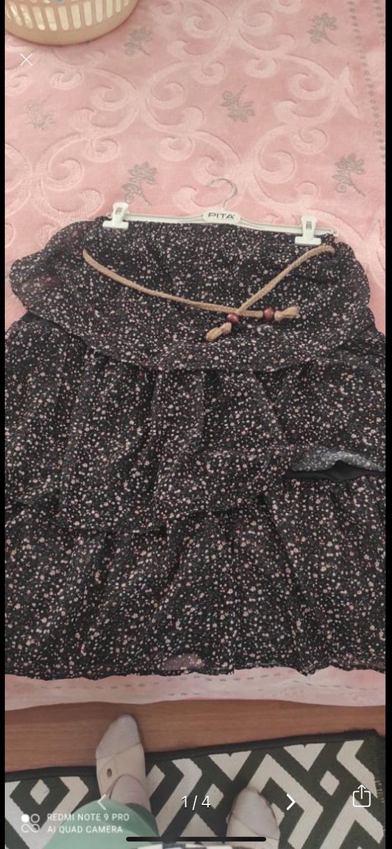 Kahverengi Bağcıklı diz altı Bohem Etek - Görsel 3