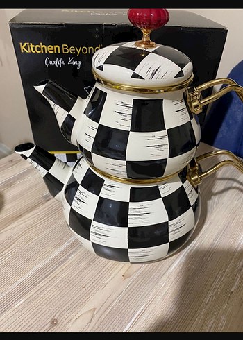 Siyah Beyaz Damalı Çaydanlık Seti - Görsel 2