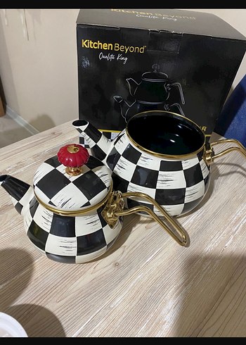 Siyah Beyaz Damalı Çaydanlık Seti - Görsel 3