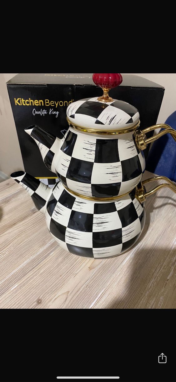 Siyah Beyaz Damalı Çaydanlık Seti - Görsel 2