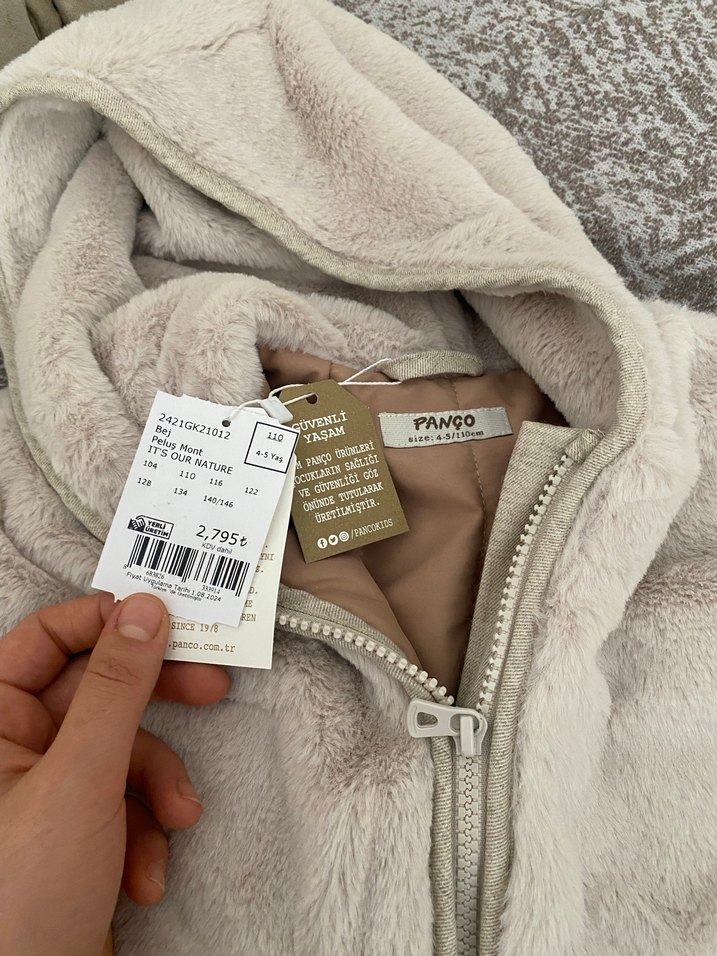 Kız Çocuk Kapüşonlu Gri Kürklü Ceket - Görsel 2