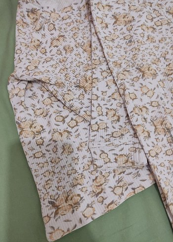 Bej Desenli Bebek Kız Takımı, Uzun Kollu, Düğmeli - Görsel 2