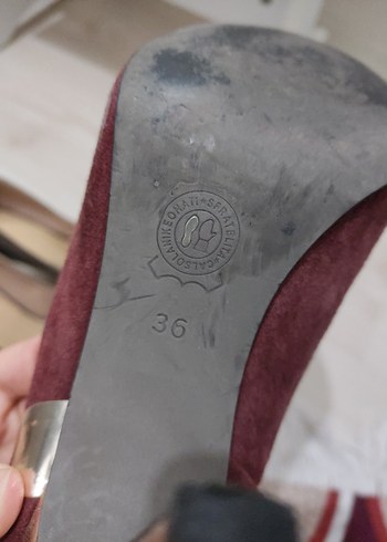 Bordo Süet Tokalı Stiletto - Görsel 3