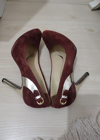 Bordo Süet Tokalı Stiletto - Görsel 2
