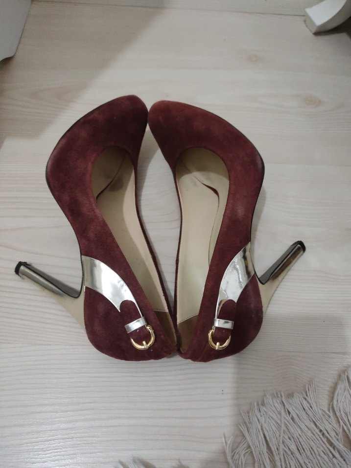 Bordo Süet Tokalı Stiletto - Görsel 2