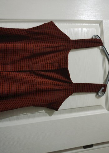 Düğmeli Bordo Ekose Midi Elbise saloped - Görsel 2