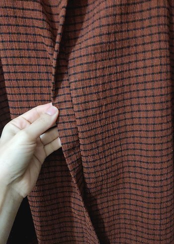 Düğmeli Bordo Ekose Midi Elbise saloped - Görsel 3