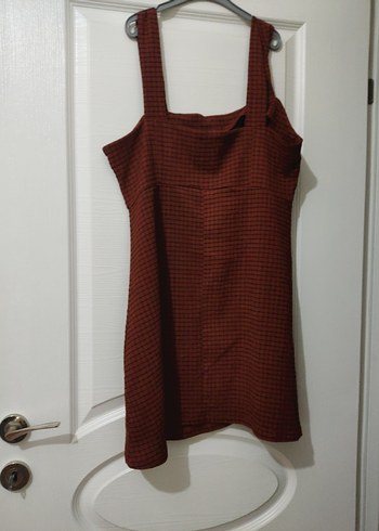 Düğmeli Bordo Ekose Midi Elbise saloped - Görsel 5