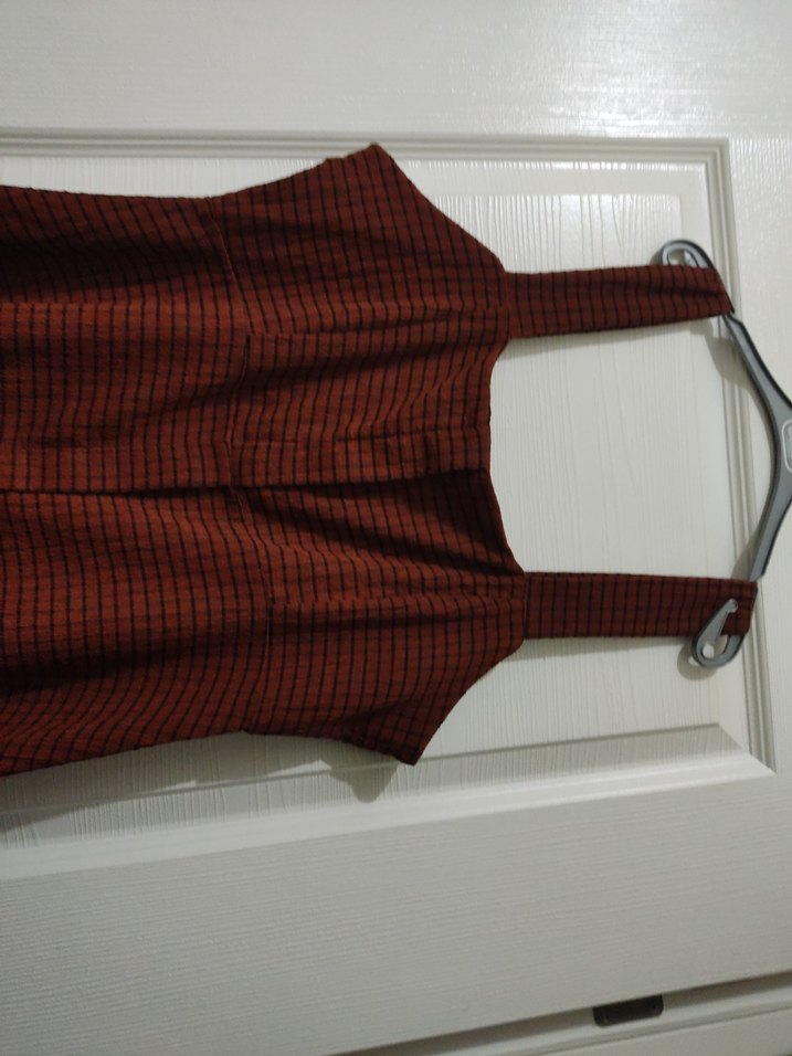 Düğmeli Bordo Ekose Midi Elbise saloped - Görsel 2