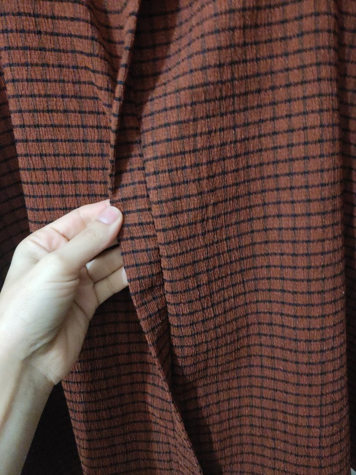 Düğmeli Bordo Ekose Midi Elbise saloped - Görsel 3