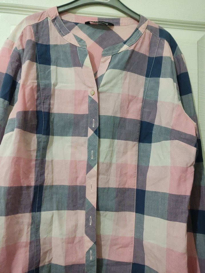 Pembe Ekose Desenli Uzun Kollu Kadın Gömlek - Görsel 2