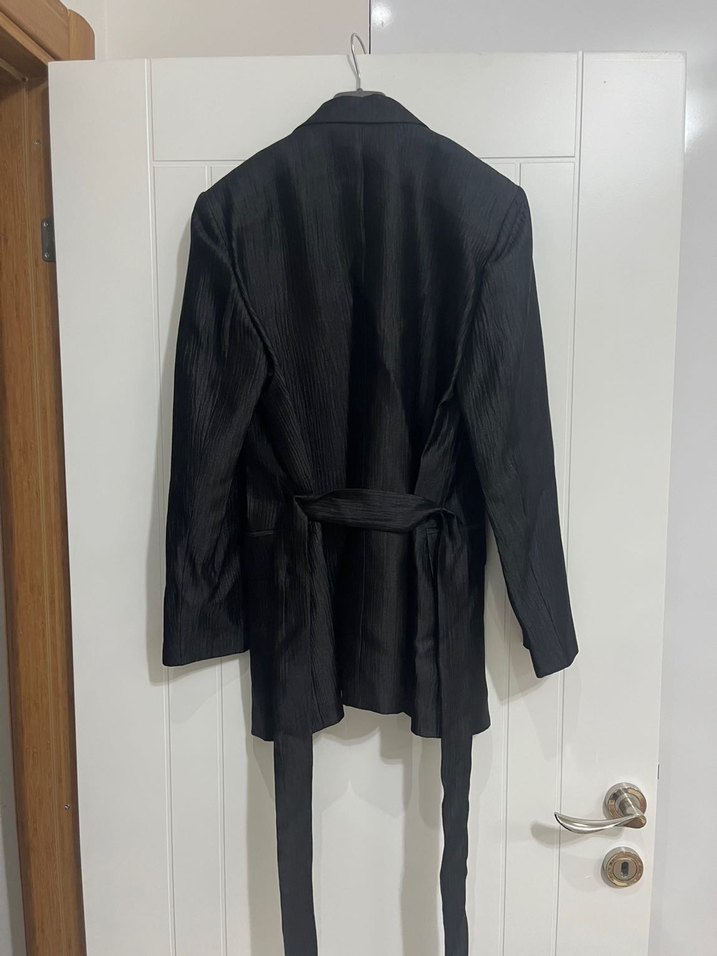 Kemerli Siyah Kadın Blazer Ceket - Görsel 4