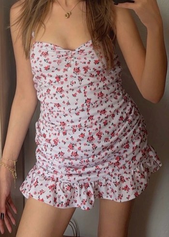 Çiçek Desenli Beyaz mini Elbise - Görsel 3