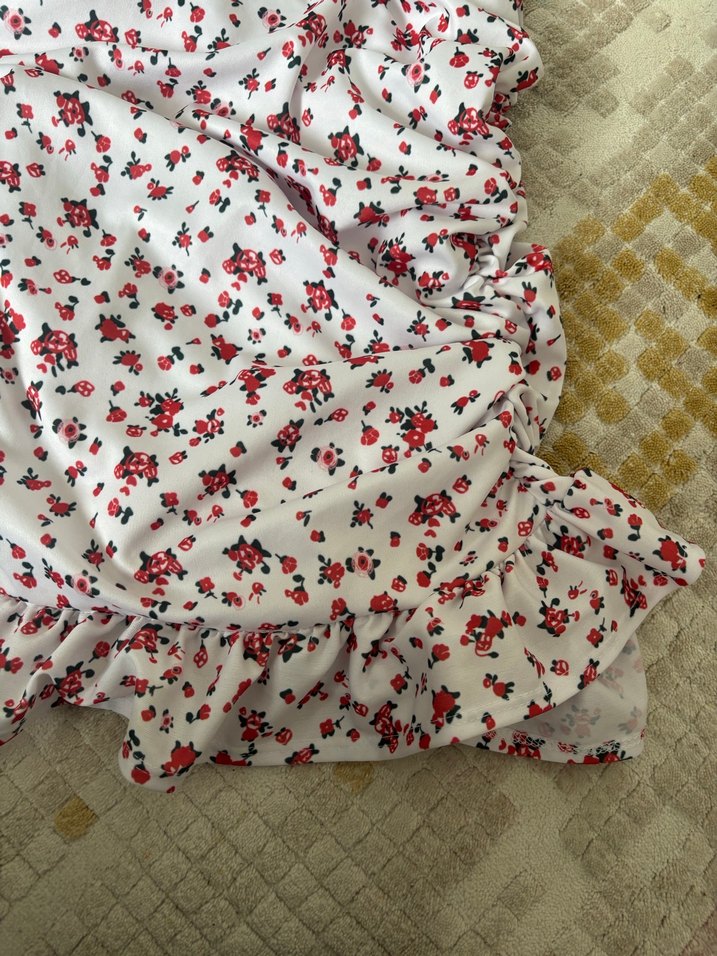 Çiçek Desenli Beyaz mini Elbise - Görsel 2