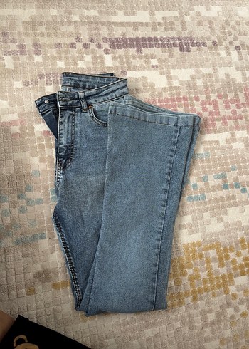 Mavi Bağlama Desenli Midi Denim Jean ispanyol paça - Görsel 2