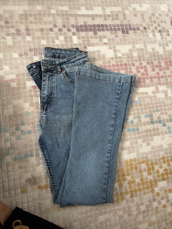 Mavi Bağlama Desenli Midi Denim Jean ispanyol paça - Görsel 2