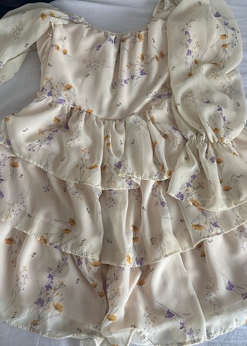 Çiçek Desenli teryağı sarısı Midi Bohem Elbise - Görsel 4