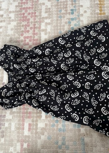 Volanlı Uzun Siyah Desenli şort tulum - Görsel 3