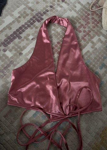 Parlak Pembe İnce Askılı Uzun Kadın bluz - Görsel 2