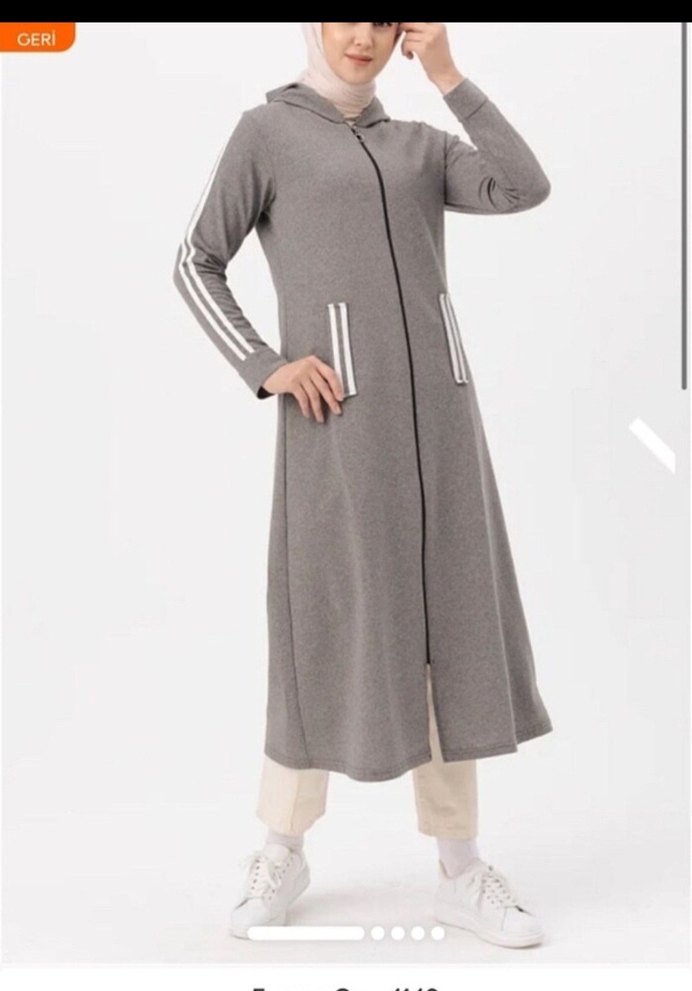 Gri Uzun Kadın Fermuarlı Kaban - Görsel 2