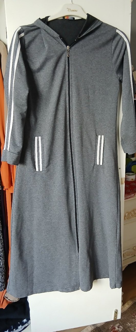 Gri Uzun Kadın Fermuarlı Kaban - Görsel 5