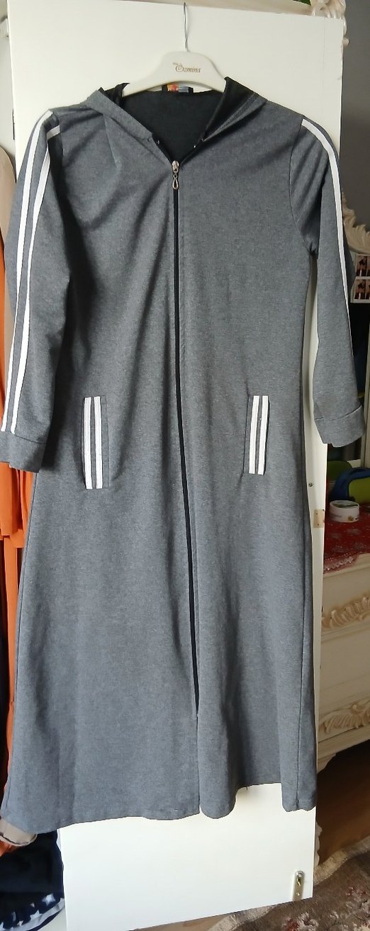 Gri Uzun Kadın Fermuarlı Kaban - Görsel 3