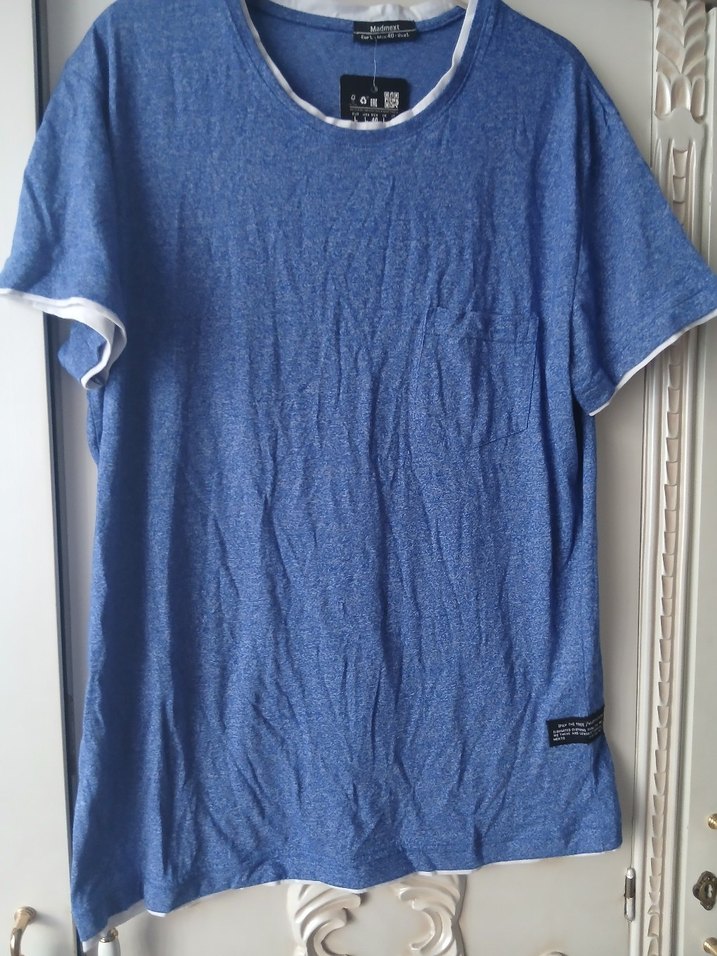 Erkek Mavi Denim Kısa Kollu Tişört - Görsel 4