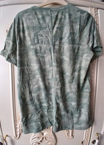 Kadın Gri Kamuflaj Keten Tişört - Görsel 4