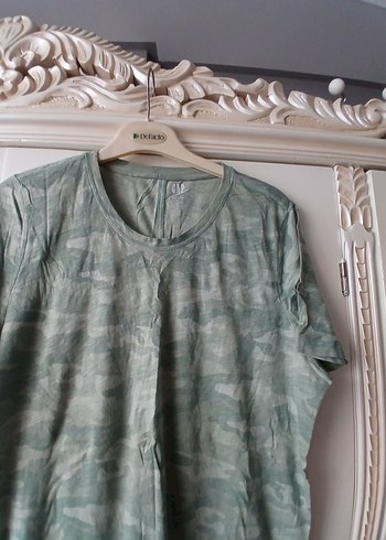 Kadın Gri Kamuflaj Keten Tişört - Görsel 2