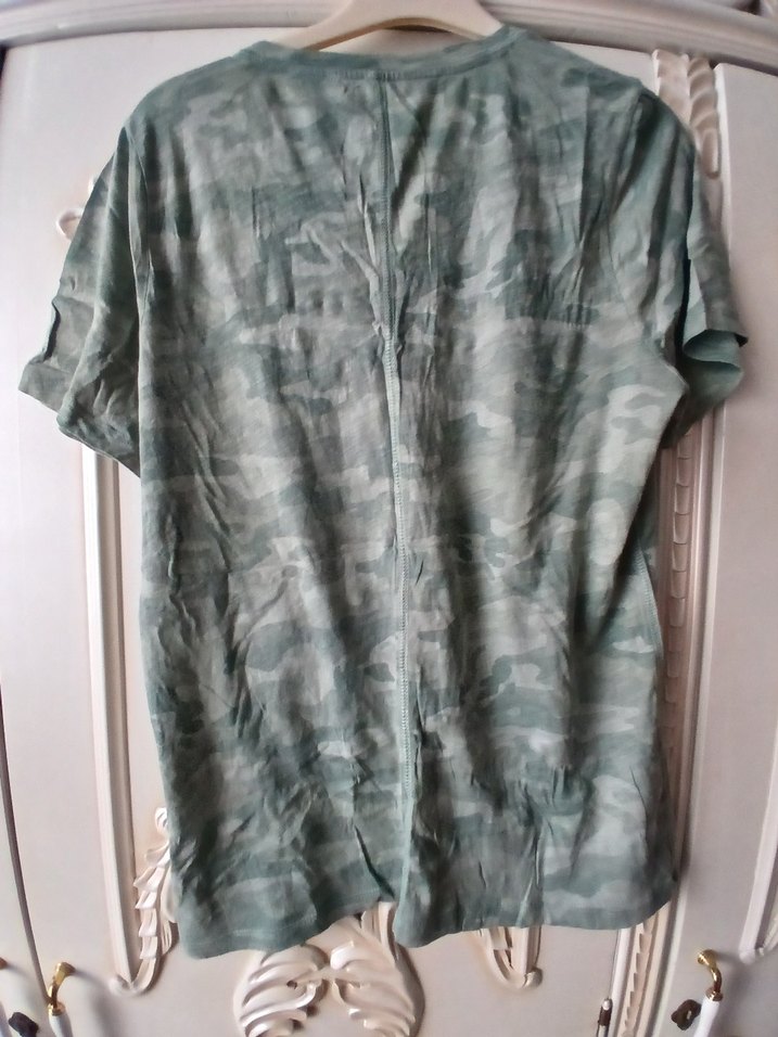 Kadın Gri Kamuflaj Keten Tişört - Görsel 4