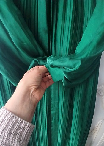 Yeşil Uzun Drapeli Kadın Elbise - Görsel 4