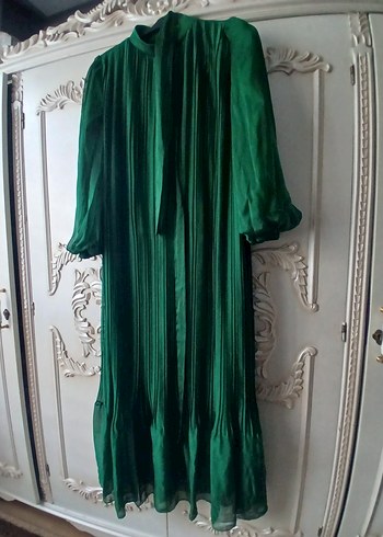 Yeşil Uzun Drapeli Kadın Elbise - Görsel 5