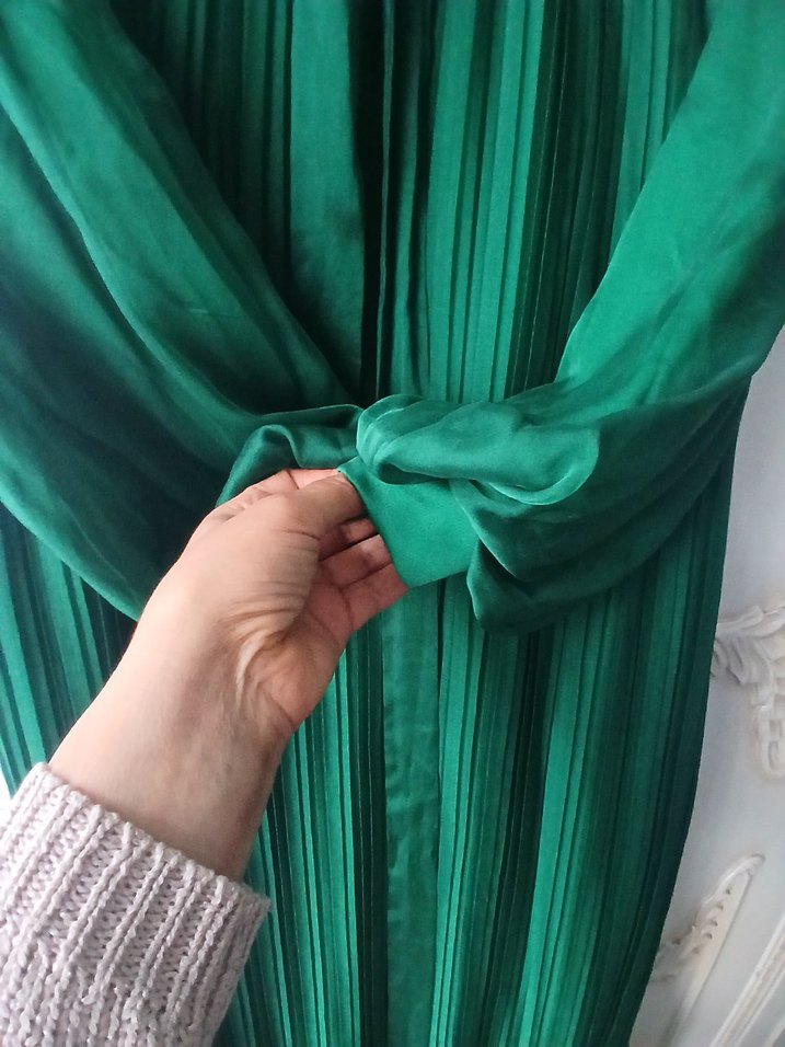 Yeşil Uzun Drapeli Kadın Elbise - Görsel 4