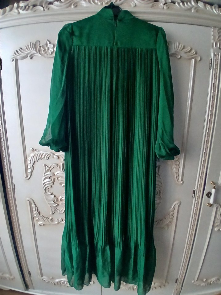 Yeşil Uzun Drapeli Kadın Elbise - Görsel 2