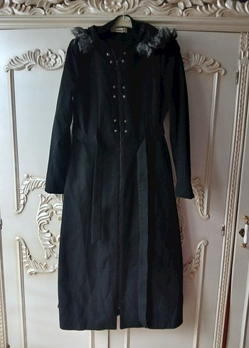 Düğmeli Siyah Uzun Kadın Kaban - Görsel 2