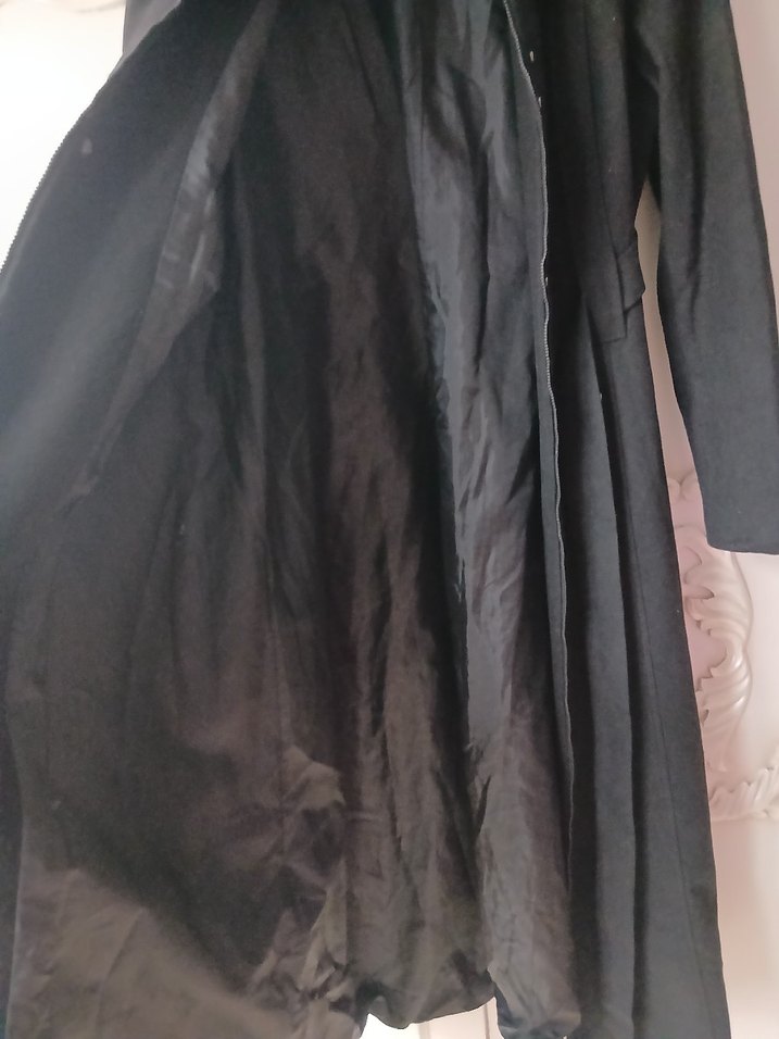 Düğmeli Siyah Uzun Kadın Kaban - Görsel 4