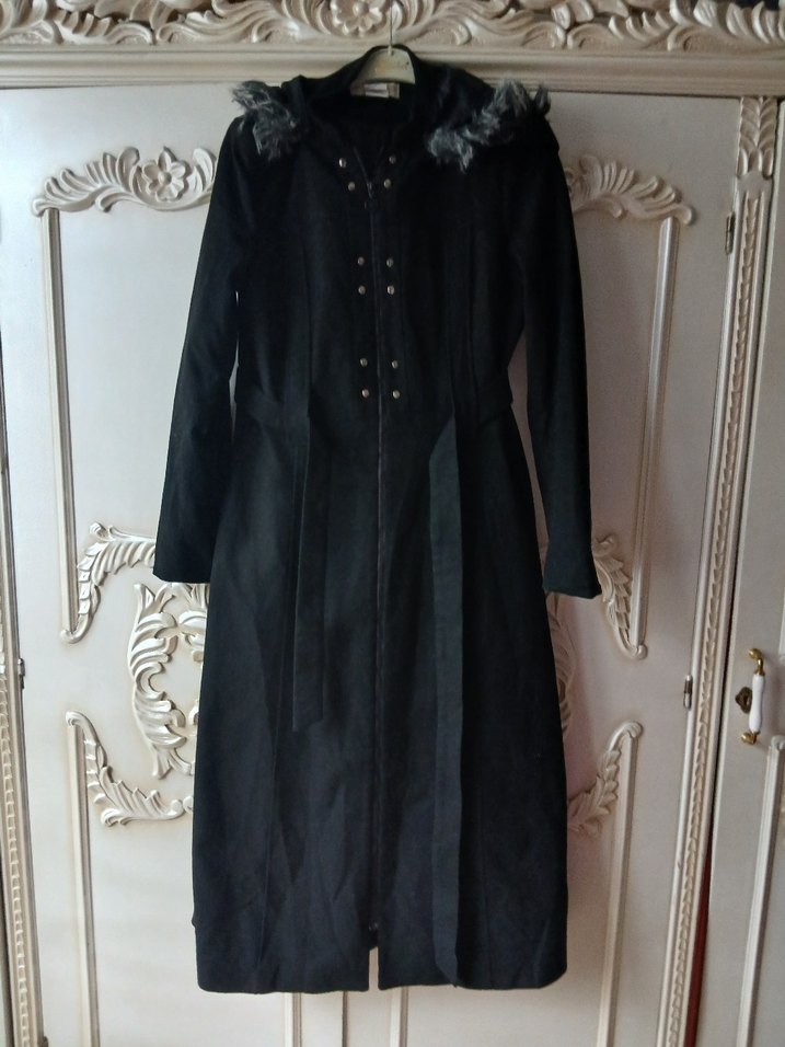 Düğmeli Siyah Uzun Kadın Kaban - Görsel 2