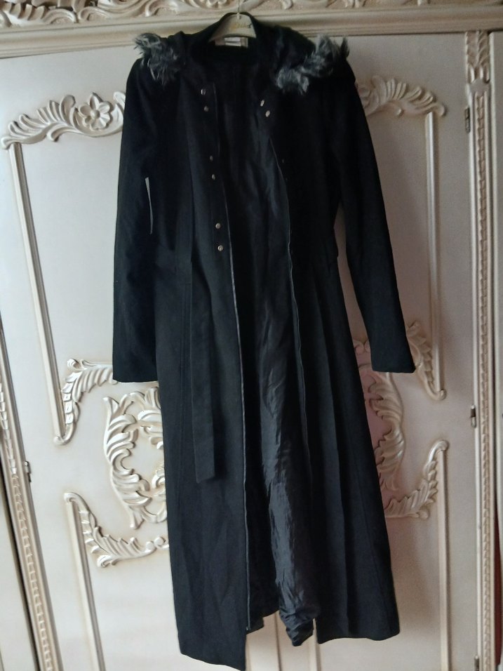 Düğmeli Siyah Uzun Kadın Kaban - Görsel 5