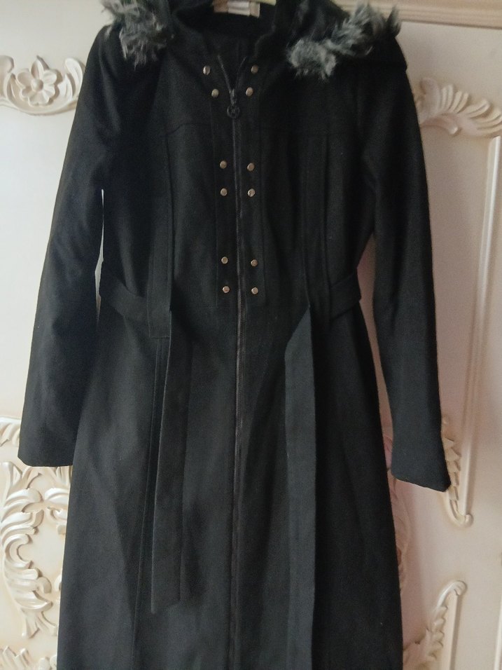 Düğmeli Siyah Uzun Kadın Kaban - Görsel 3