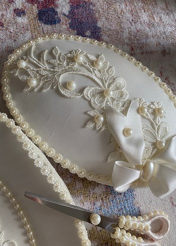 Dantel Detaylı Beyaz Parlak Tepsi Seti - Görsel 2