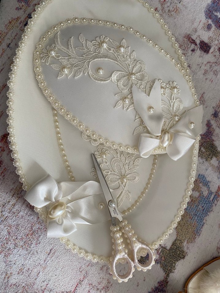 Dantel Detaylı Beyaz Parlak Tepsi Seti - Görsel 5