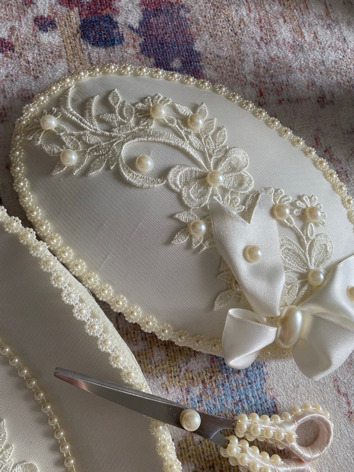 Dantel Detaylı Beyaz Parlak Tepsi Seti - Görsel 2