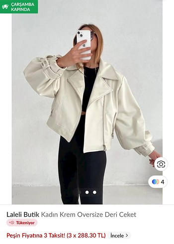 Kadın Krem Oversize Deri Ceket